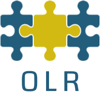 Logo von OLR - 3 innerander liegene Puzzle Teile - aussen petrol, innen gelb